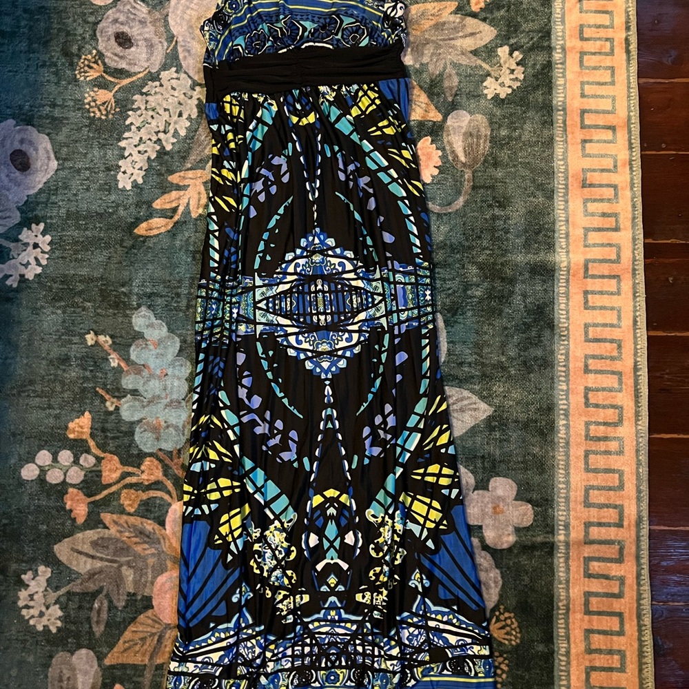 Arden B Blue and Yellow Geometric Maxi Dress